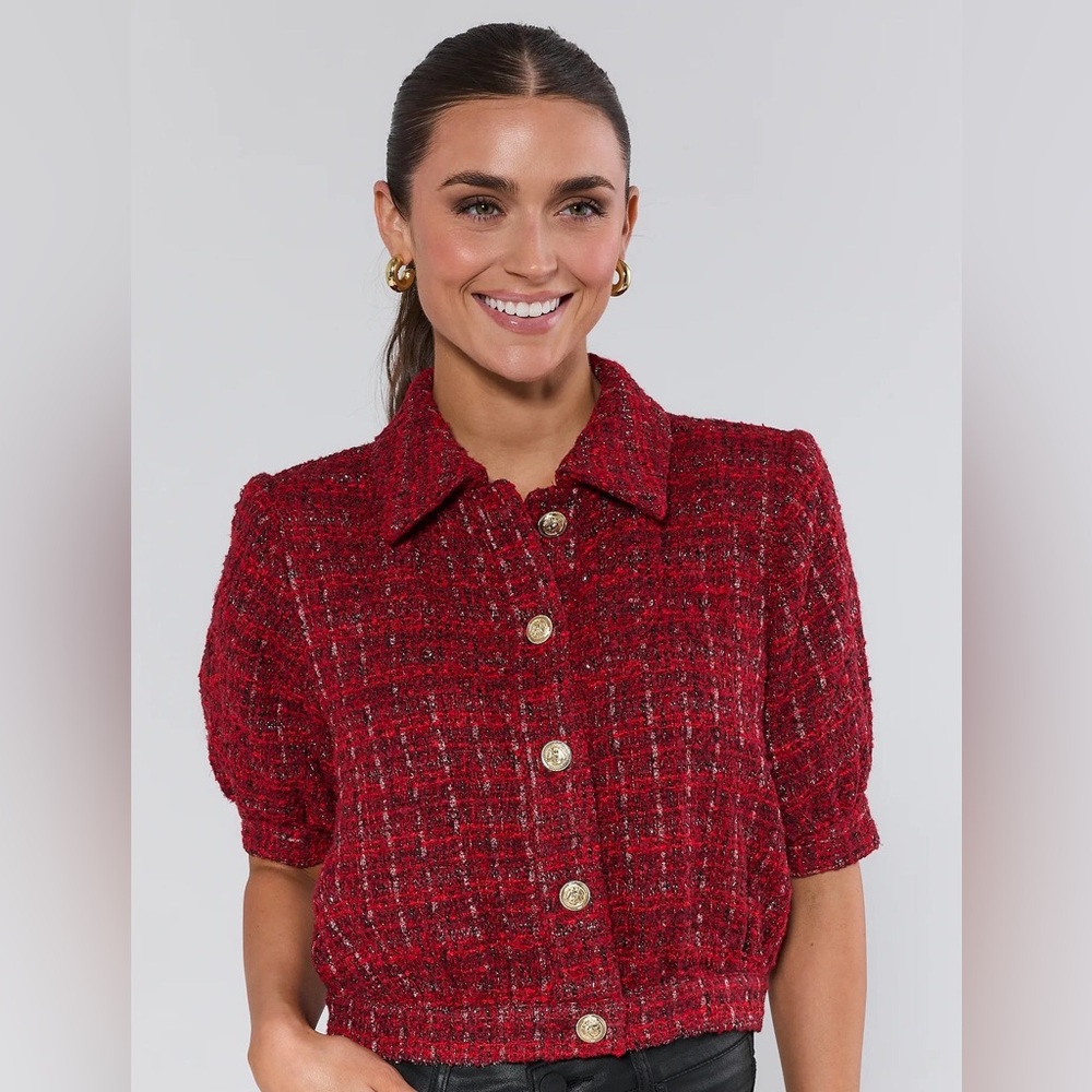 Avara Mackenzie Red Tweed Button Down Shirt